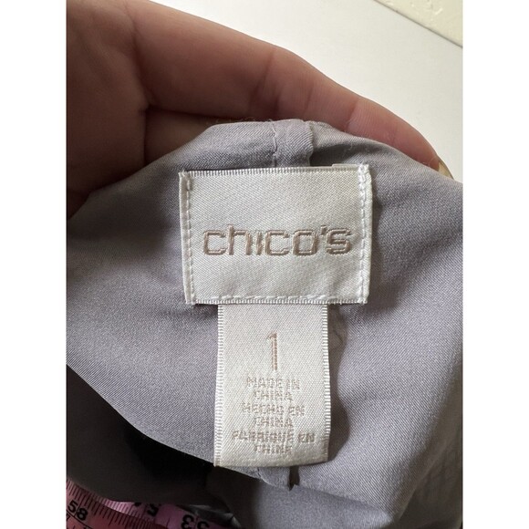 Chicos Topper Jacket Womens Medium 1 Gray Floral Lace Open 3/4 Sleeve Evening - Picture 3 of 11